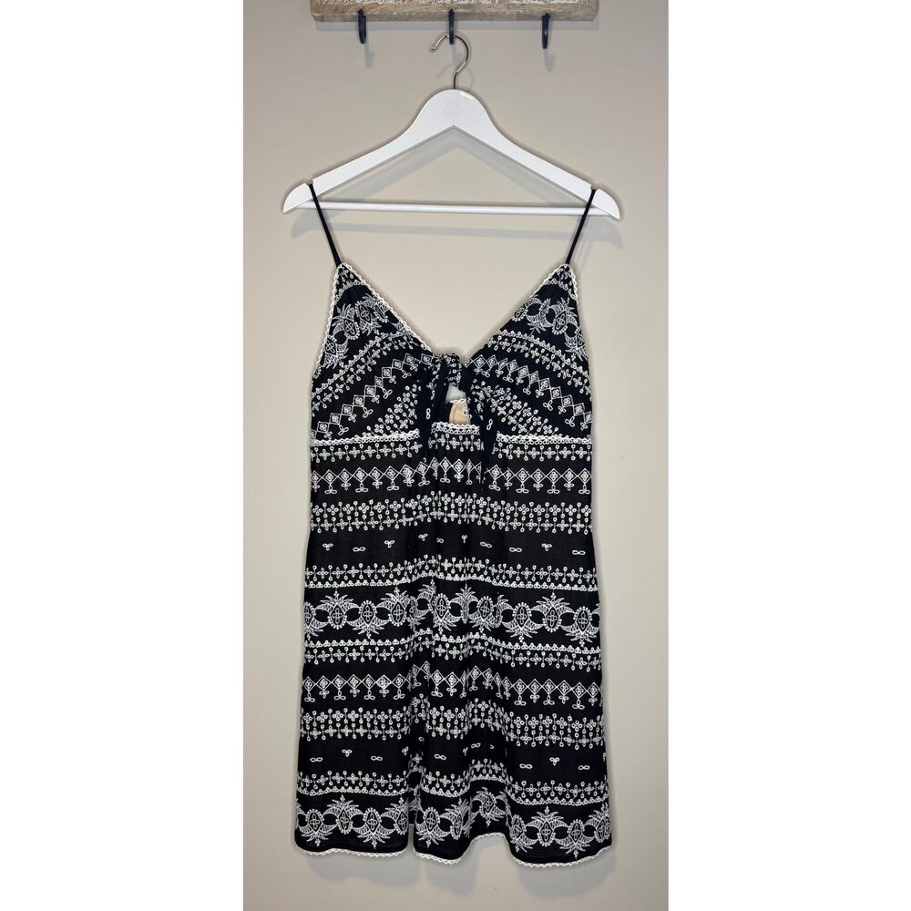 Alice + Olivia Roe Black Embroidery Tie-Front Mini Dress sz 10